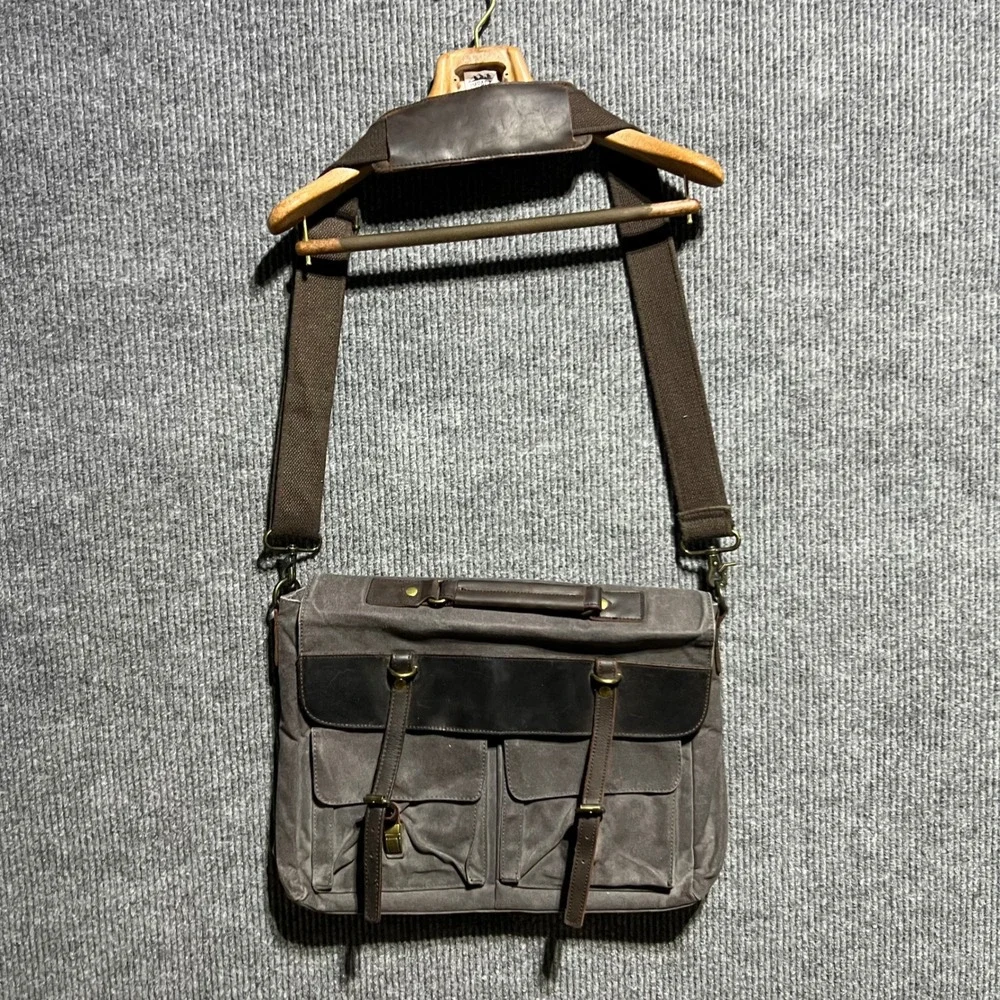 Emissary Messenger Bag Mens OS Grey Waxed Canvas Leather Laptop Satchel Rugged